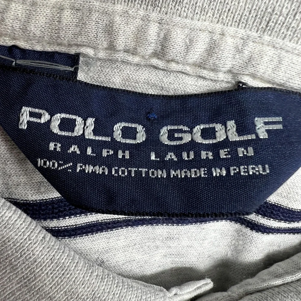 Vintage Polo Ralph Lauren Polo Golf Shirt Mens L Gray Stripe Pima Cotton Pony